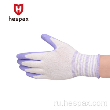 HESPAX Anti-Slip Latex Foam White Purple Work Gloves